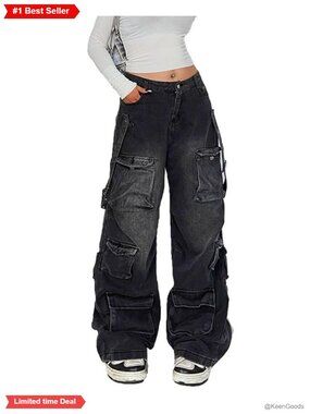 Low Waist Baggy Cargo Jeans Cotton Blend Denim Y2K Streetwear